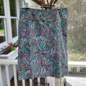 Talbots Blue Tourqoise & pink Paisley Pencil Skirt, size 12